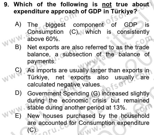 Turkish Economy Dersi 2024 - 2025 Yılı (Final) Dönem Sonu Sınav Soruları 9. Soru