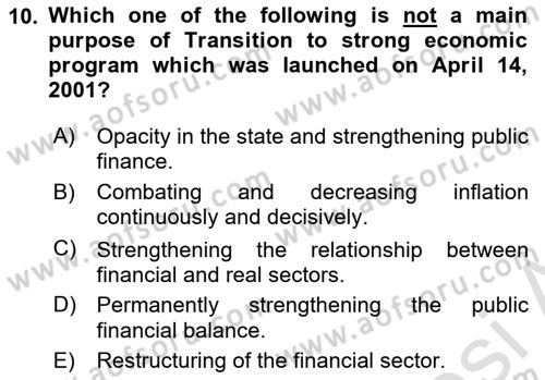 Turkish Economy Dersi 2024 - 2025 Yılı Yaz Okulu Sınav Soruları 10. Soru