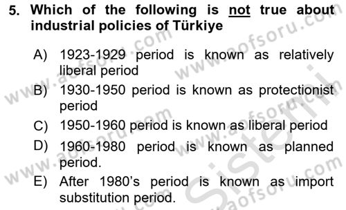 Turkish Economy Dersi 2024 - 2025 Yılı Yaz Okulu Sınav Soruları 5. Soru