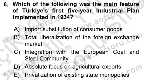 Turkish Economy Dersi 2025 - 2026 Yılı (Final) Dönem Sonu Sınav Soruları 6. Soru