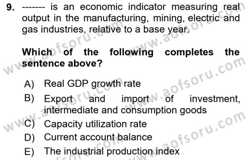 Turkish Economy Dersi 2025 - 2026 Yılı (Final) Dönem Sonu Sınav Soruları 9. Soru