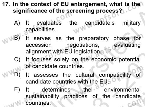 The European Union and Global Politics Dersi 2023 - 2024 Yılı (Vize) Ara Sınav Soruları 17. Soru