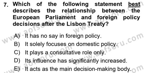 The European Union and Global Politics Dersi 2023 - 2024 Yılı (Vize) Ara Sınav Soruları 7. Soru