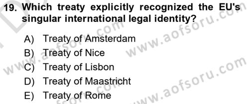 The European Union and Global Politics Dersi 2023 - 2024 Yılı (Final) Dönem Sonu Sınav Soruları 19. Soru