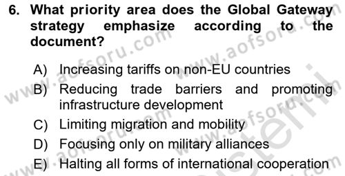 The European Union and Global Politics Dersi 2023 - 2024 Yılı (Final) Dönem Sonu Sınav Soruları 6. Soru
