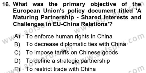 The European Union and Global Politics Dersi 2023 - 2024 Yılı Yaz Okulu Sınav Soruları 16. Soru