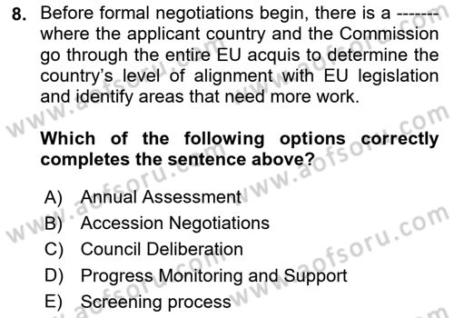 The European Union and Global Politics Dersi 2023 - 2024 Yılı Yaz Okulu Sınav Soruları 8. Soru