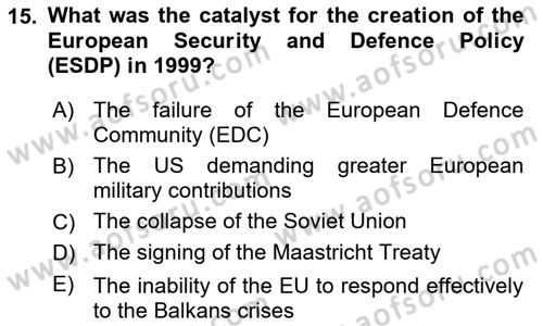 The European Union and Global Politics Dersi 2024 - 2025 Yılı (Vize) Ara Sınav Soruları 15. Soru