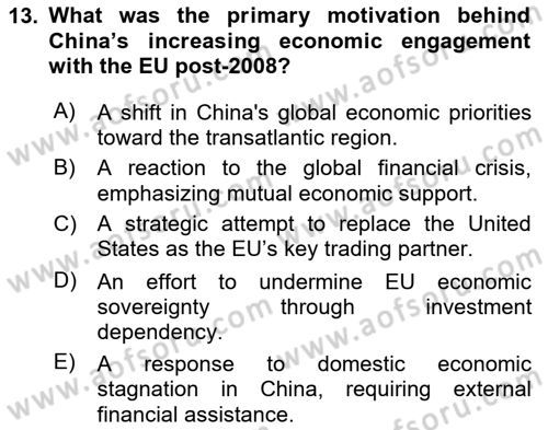 The European Union and Global Politics Dersi 2024 - 2025 Yılı (Final) Dönem Sonu Sınav Soruları 13. Soru