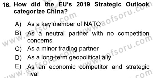 The European Union and Global Politics Dersi 2024 - 2025 Yılı (Final) Dönem Sonu Sınav Soruları 16. Soru