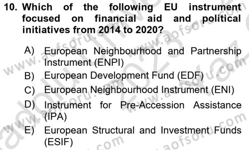 The European Union In World Affairs Dersi 2023 - 2024 Yılı Yaz Okulu Sınavı 10. Soru