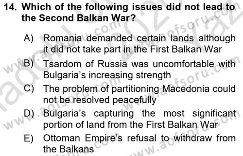 The Balkans Dersi 2020 - 2021 Yılı Yaz Okulu Sınav Soruları 14. Soru