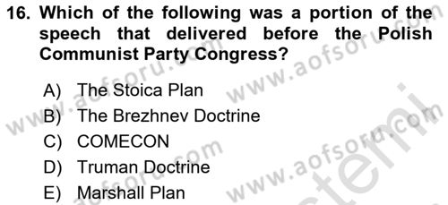 The Balkans Dersi 2020 - 2021 Yılı Yaz Okulu Sınav Soruları 16. Soru