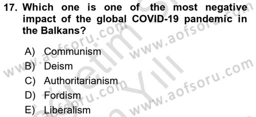The Balkans Dersi 2020 - 2021 Yılı Yaz Okulu Sınav Soruları 17. Soru