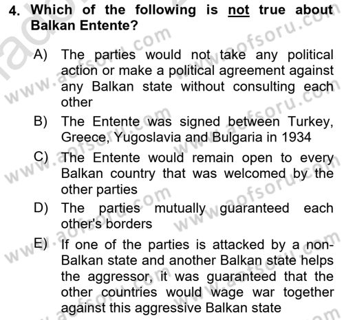 The Balkans Dersi 2020 - 2021 Yılı Yaz Okulu Sınav Soruları 4. Soru