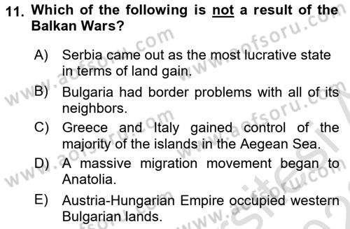 The Balkans Dersi 2021 - 2022 Yılı (Vize) Ara Sınav Soruları 11. Soru