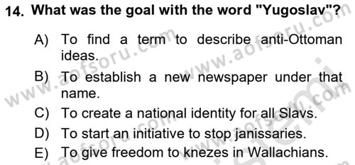The Balkans Dersi 2021 - 2022 Yılı (Vize) Ara Sınav Soruları 14. Soru