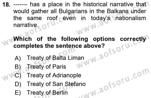 The Balkans Dersi 2021 - 2022 Yılı (Vize) Ara Sınav Soruları 18. Soru
