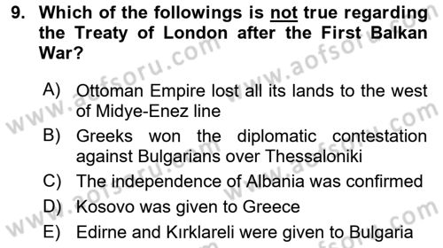 The Balkans Dersi 2021 - 2022 Yılı (Vize) Ara Sınav Soruları 9. Soru