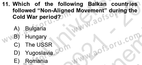 The Balkans Dersi 2021 - 2022 Yılı (Final) Dönem Sonu Sınav Soruları 11. Soru