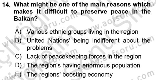 The Balkans Dersi 2021 - 2022 Yılı (Final) Dönem Sonu Sınav Soruları 14. Soru