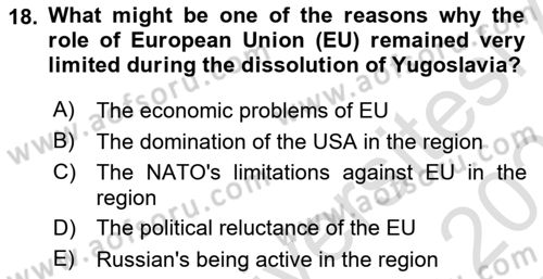 The Balkans Dersi 2021 - 2022 Yılı (Final) Dönem Sonu Sınav Soruları 18. Soru