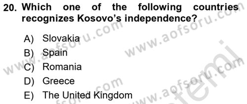 The Balkans Dersi 2021 - 2022 Yılı (Final) Dönem Sonu Sınav Soruları 20. Soru