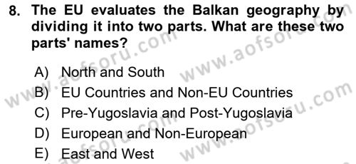 The Balkans Dersi 2021 - 2022 Yılı (Final) Dönem Sonu Sınav Soruları 8. Soru