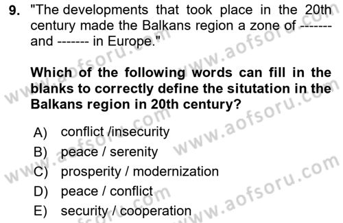 The Balkans Dersi 2021 - 2022 Yılı (Final) Dönem Sonu Sınav Soruları 9. Soru