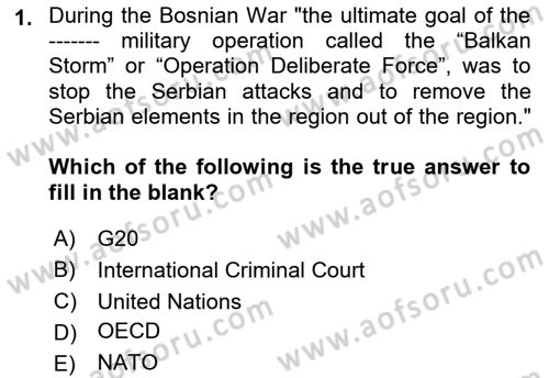 The Balkans Dersi 2021 - 2022 Yılı Yaz Okulu Sınav Soruları 1. Soru