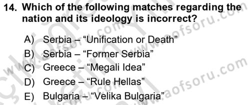 The Balkans Dersi 2021 - 2022 Yılı Yaz Okulu Sınav Soruları 14. Soru