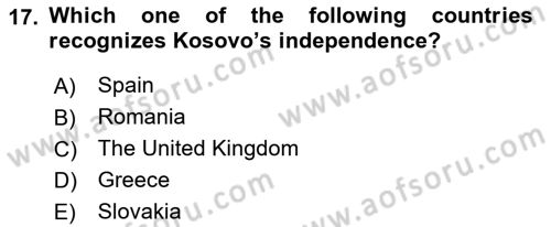 The Balkans Dersi 2021 - 2022 Yılı Yaz Okulu Sınav Soruları 17. Soru
