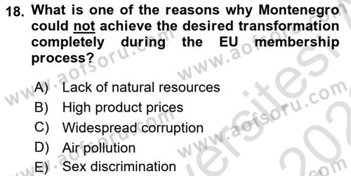 The Balkans Dersi 2021 - 2022 Yılı Yaz Okulu Sınav Soruları 18. Soru