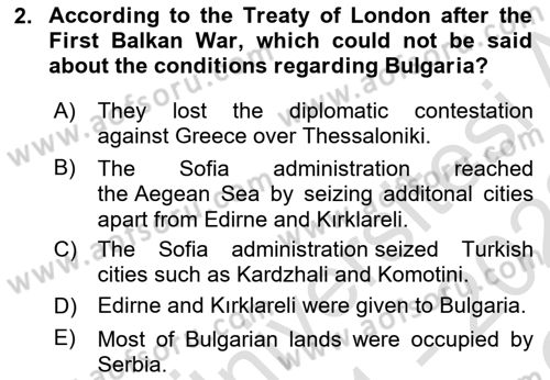 The Balkans Dersi 2021 - 2022 Yılı Yaz Okulu Sınav Soruları 2. Soru