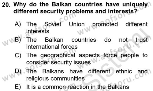 The Balkans Dersi 2021 - 2022 Yılı Yaz Okulu Sınav Soruları 20. Soru