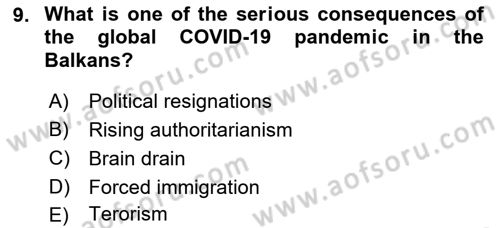 The Balkans Dersi 2021 - 2022 Yılı Yaz Okulu Sınav Soruları 9. Soru