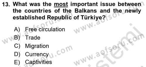 The Balkans Dersi 2022 - 2023 Yılı Yaz Okulu Sınav Soruları 13. Soru