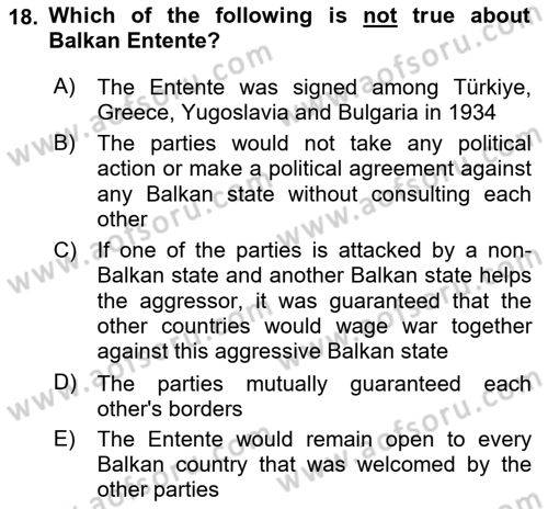 The Balkans Dersi 2022 - 2023 Yılı Yaz Okulu Sınav Soruları 18. Soru