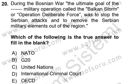 The Balkans Dersi 2022 - 2023 Yılı Yaz Okulu Sınav Soruları 20. Soru