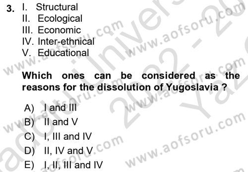 The Balkans Dersi 2022 - 2023 Yılı Yaz Okulu Sınav Soruları 3. Soru
