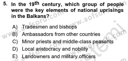 The Balkans Dersi 2022 - 2023 Yılı Yaz Okulu Sınav Soruları 5. Soru
