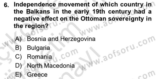 The Balkans Dersi 2022 - 2023 Yılı Yaz Okulu Sınav Soruları 6. Soru