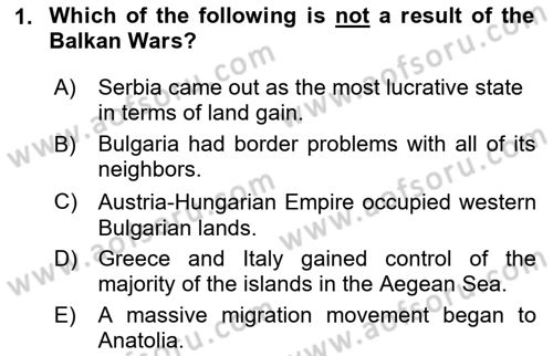 The Balkans Dersi 2023 - 2024 Yılı (Vize) Ara Sınav Soruları 1. Soru