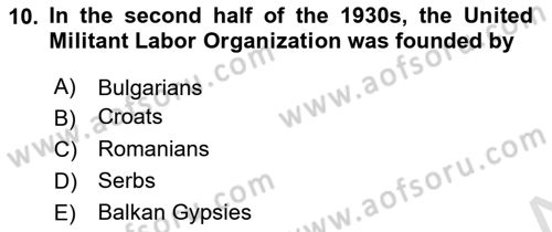 The Balkans Dersi 2023 - 2024 Yılı (Vize) Ara Sınav Soruları 10. Soru