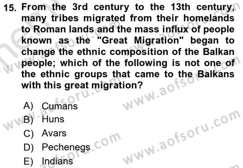 The Balkans Dersi 2023 - 2024 Yılı (Vize) Ara Sınav Soruları 15. Soru
