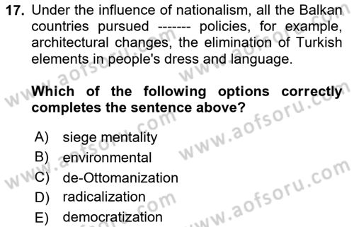 The Balkans Dersi 2023 - 2024 Yılı (Vize) Ara Sınav Soruları 17. Soru