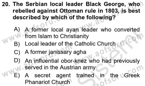 The Balkans Dersi 2023 - 2024 Yılı (Vize) Ara Sınav Soruları 20. Soru