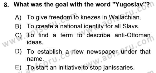 The Balkans Dersi 2023 - 2024 Yılı (Vize) Ara Sınav Soruları 8. Soru