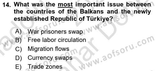 The Balkans Dersi 2023 - 2024 Yılı (Final) Dönem Sonu Sınav Soruları 14. Soru