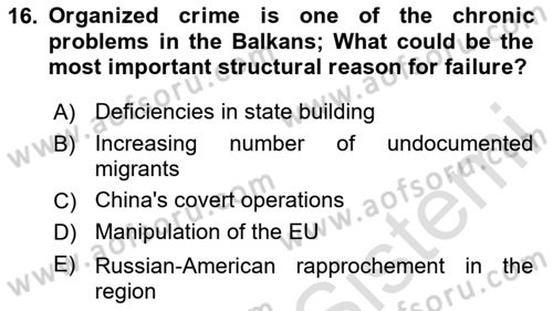 The Balkans Dersi 2023 - 2024 Yılı (Final) Dönem Sonu Sınav Soruları 16. Soru